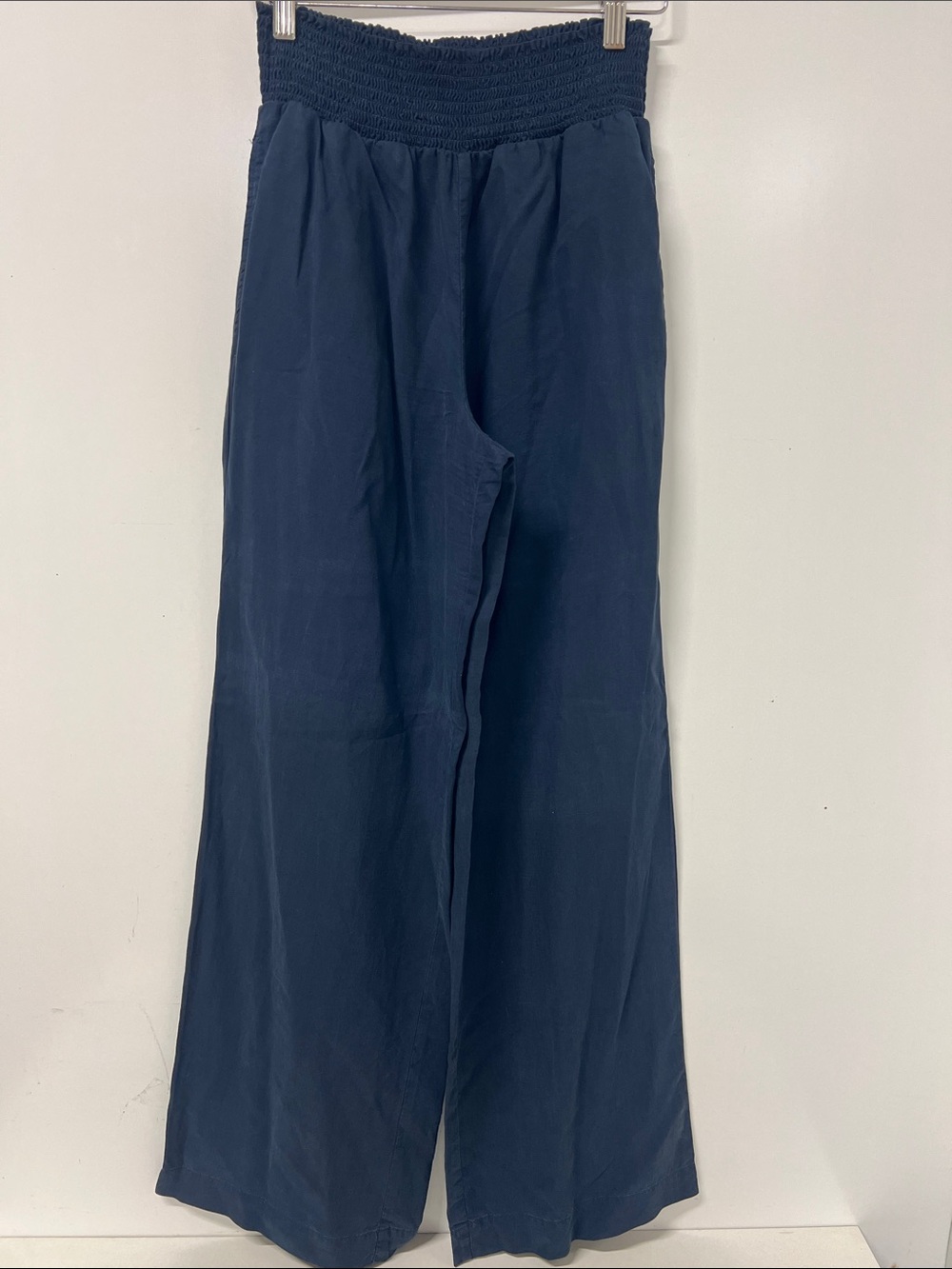 Bella Dahl Smocked Waist Wide Leg Tencel Pants Navy XS Pull On